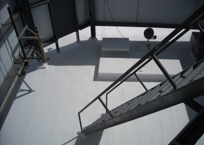 White Foam Roof with Metal Staircase