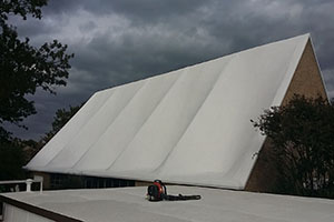 Slanted Roof with White Foam Insulation